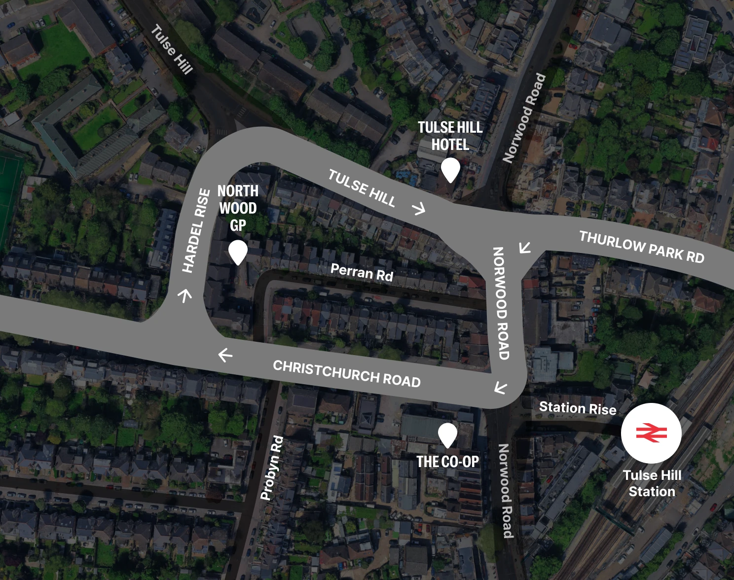 Tulse Hill gyratory map satellite