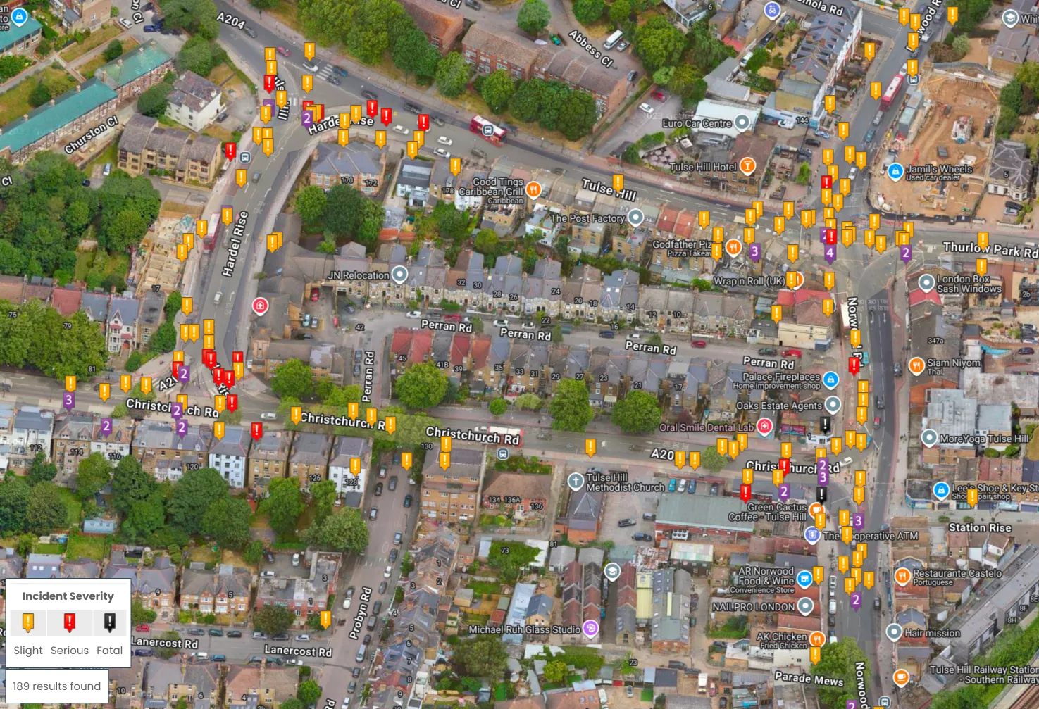 Crash Map data for Tulse Hill